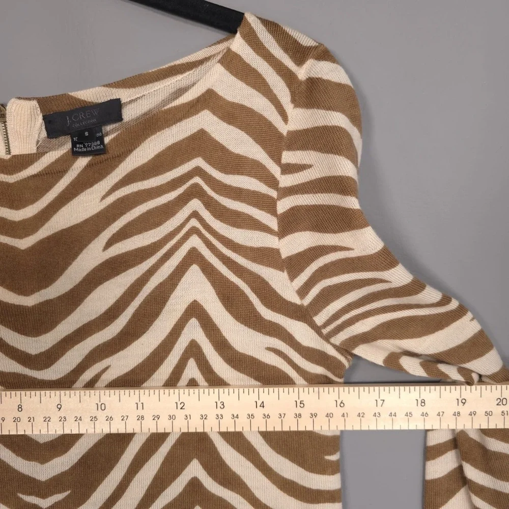 J.CREW COLLECTION 100% MERINO WOOL Zebra‎ Print 3/4 Sleeve Knit Mini Dress SMALL